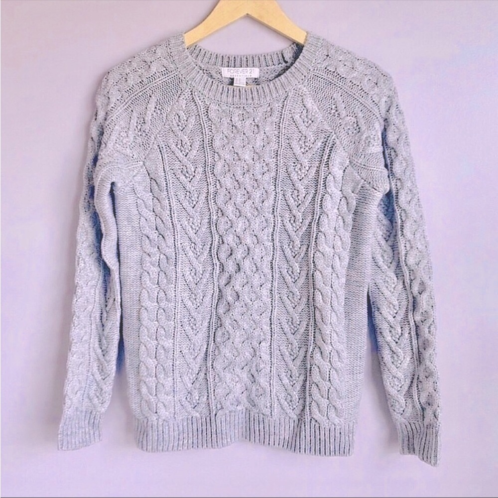Women’s Crewneck Cable Knit Forever 21 Grey Small Sweater